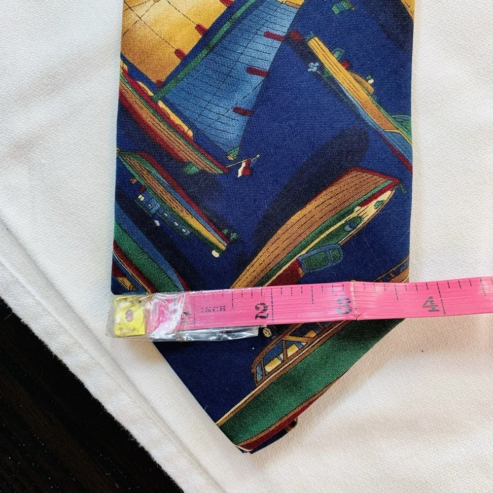 Brite Ties Antique Wooden Boats Sailing Theme Mens VTG Cotton 60x3.75